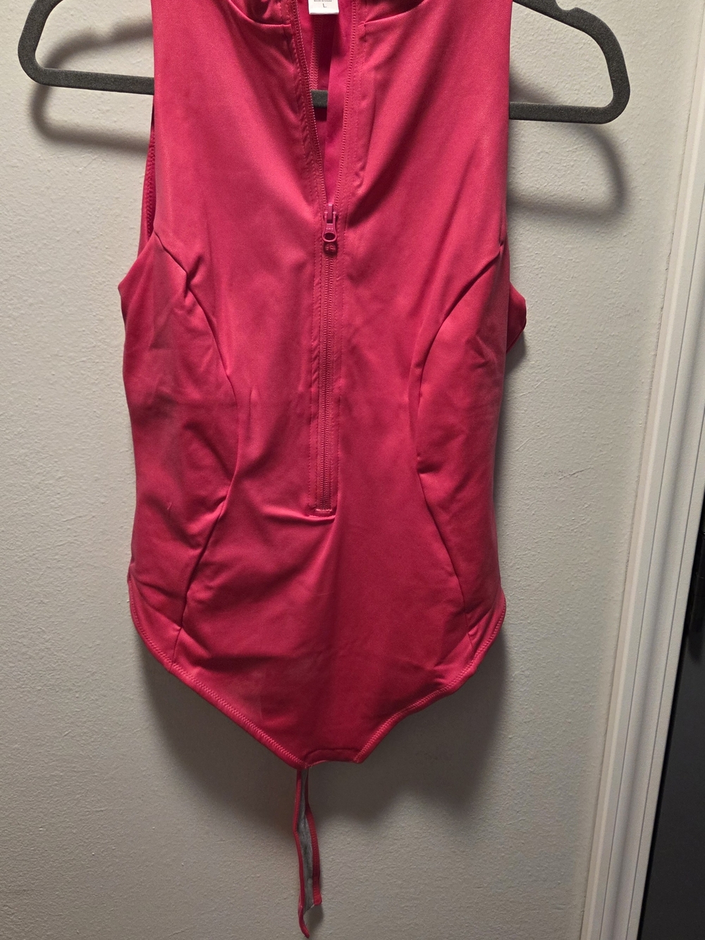 Popilush Shapewear Faux Leather Mock Neck Zip Front Sculpting Bodysuit Pink One